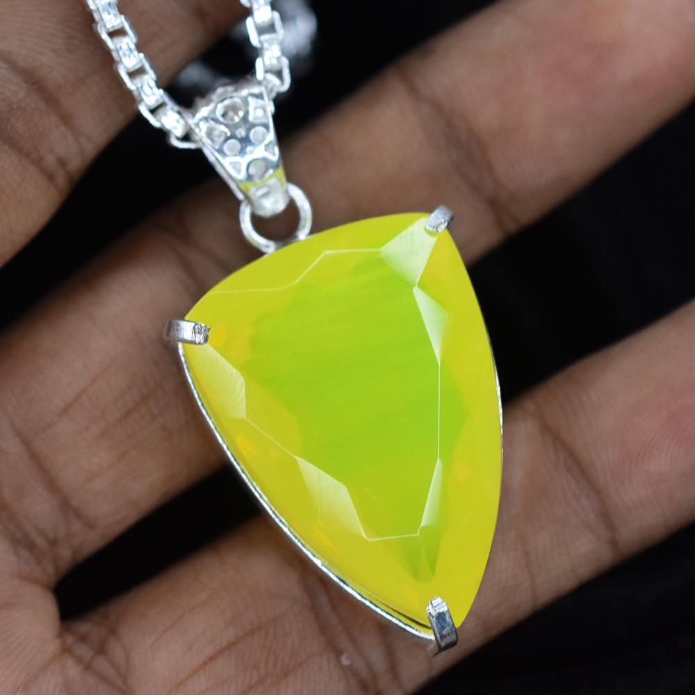 CERTIFIED 76.2 Ct Yellow Opal 925 Sterling Silver A Grade Fancy Gemstone Pendant MY-PD-121-NS