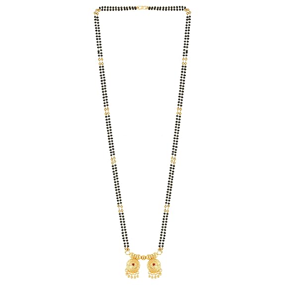 2 Vati Wati Mangalsutra Tradizionale Indiano 1 Grammo Oro Elegante Maharashtriano Catena Lunga Per Donne Ragazze Signore