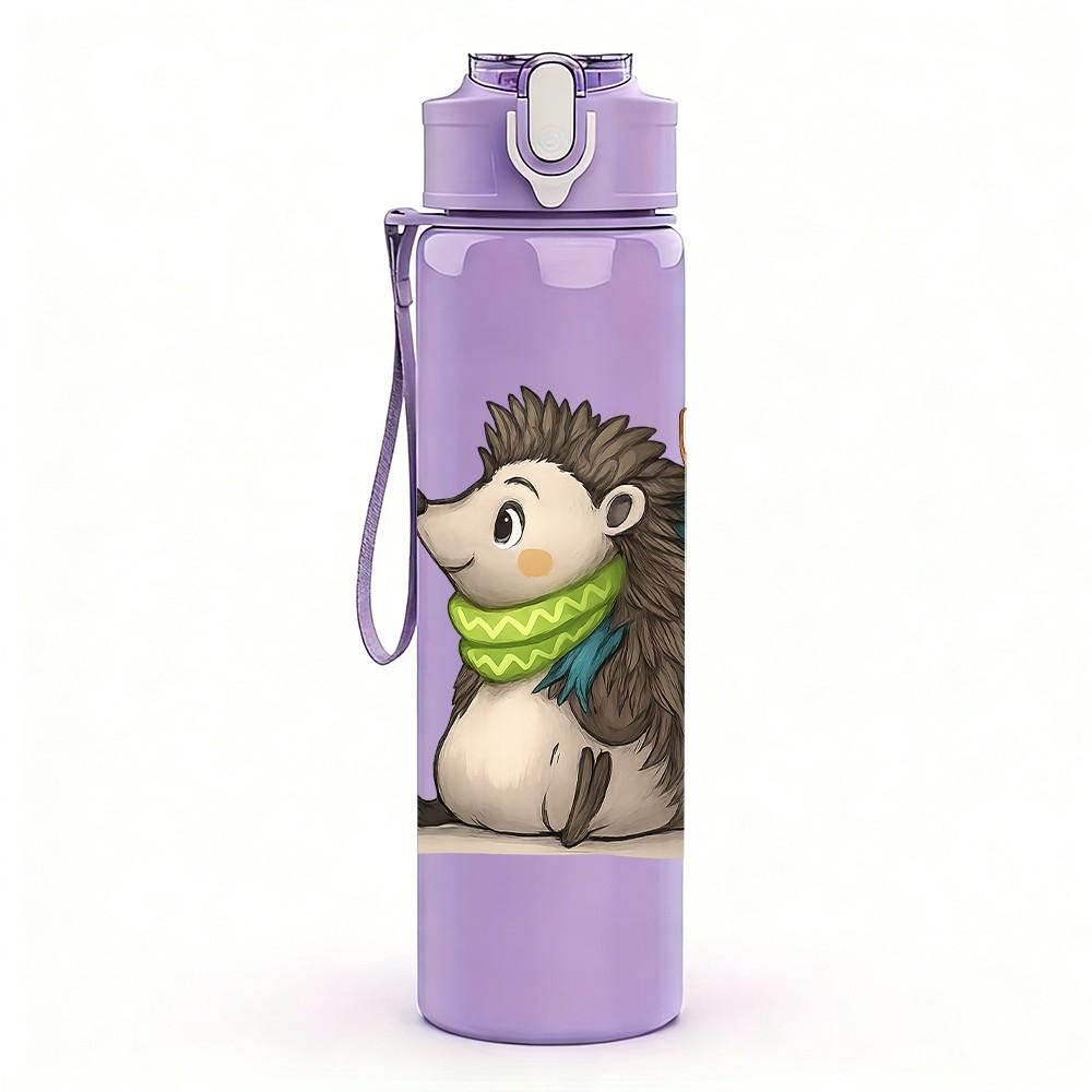 1PC Backpack Travel Hedgehog 750ml Color Plastic Sports Water Bottle Leakproof Flip Straw Lid Suitable for Sports Office Home Use