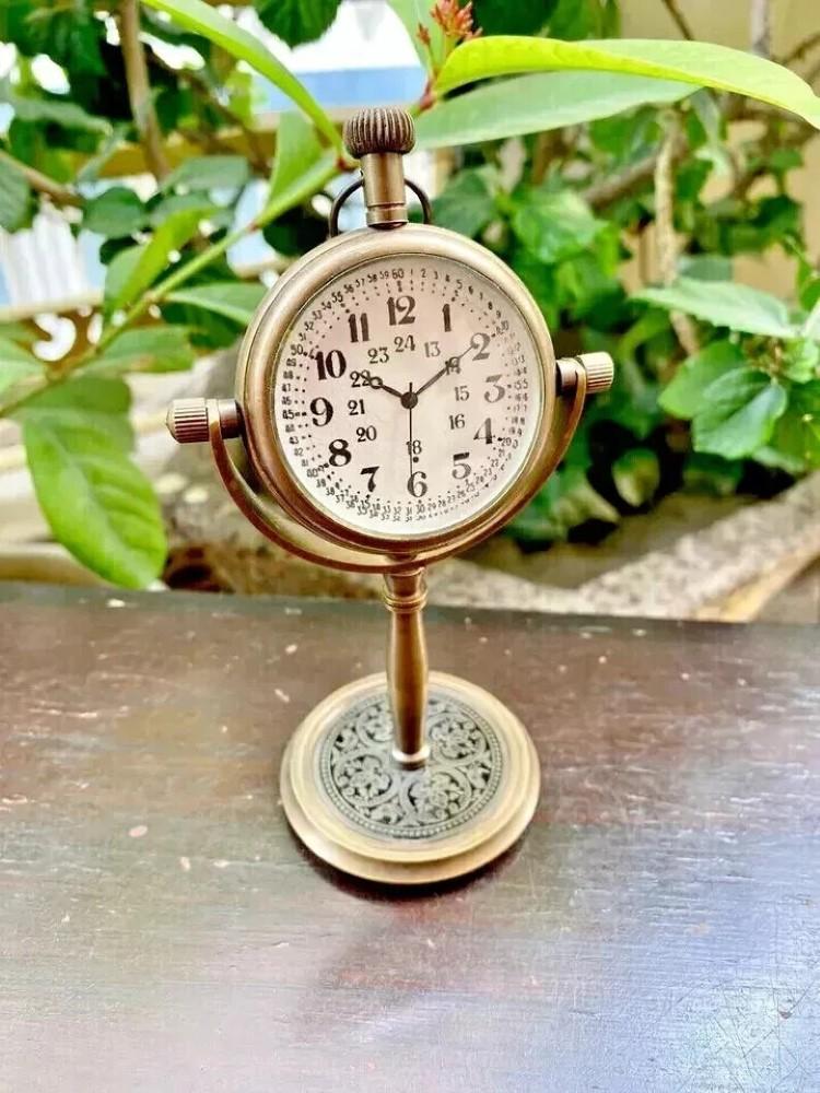 Clock Desk Vintage Table Top Antique Tabletop Brass Decorative Gift