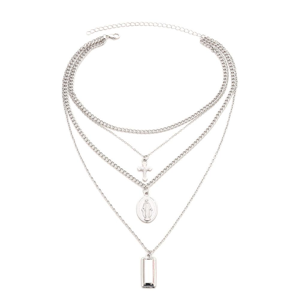 Vintage Exaggerated Personality Alloy Virgin Mary Cross Multilayered Pendent Necklace Birthday Gifts for Women, Girls, Mother