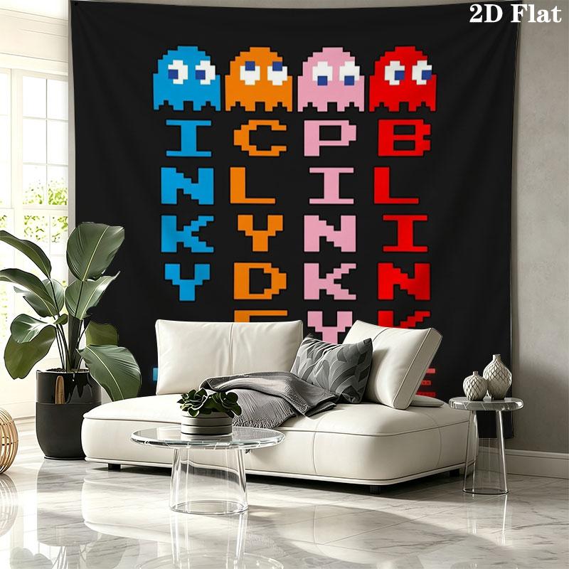 Pac-Man Custom Name Wall Tapestry Aesthetic Wall Hanging Printed Fabric Blanket Decorative Tapestries for Bedroom Living Room Home Decor
