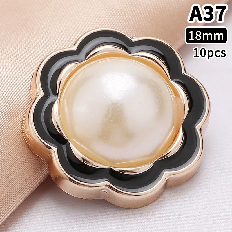10 Stück 18/21/25mm Blume Perle Gold Kunststoff Schaft Knöpfe für Damen Bekleidung Jacke Pullover Nähzubehör Scrapbooking