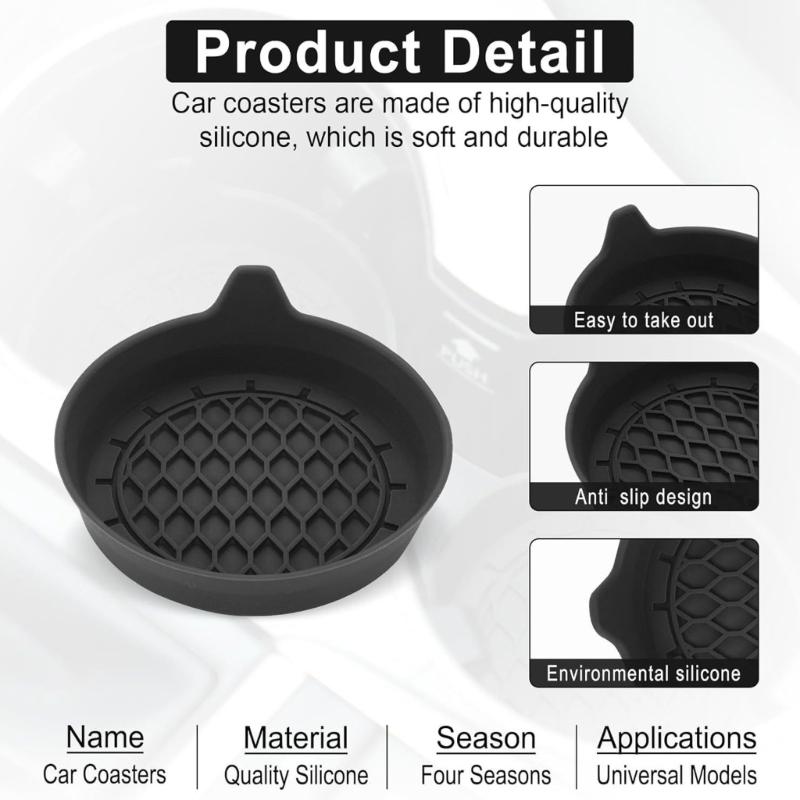Thick Silicone Car Coasters Not Slip Cup Holders Liners Enhanced Grip Deep Basin Prevent Spills for Vehicles Home Use