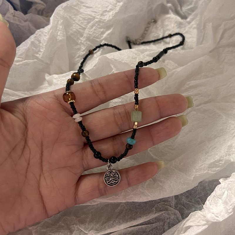 Ping An Lock Handmade Bone Chain with Retro Beaded Design Feeling A Small Group Necklace with a New Chinese Style Chinese Style