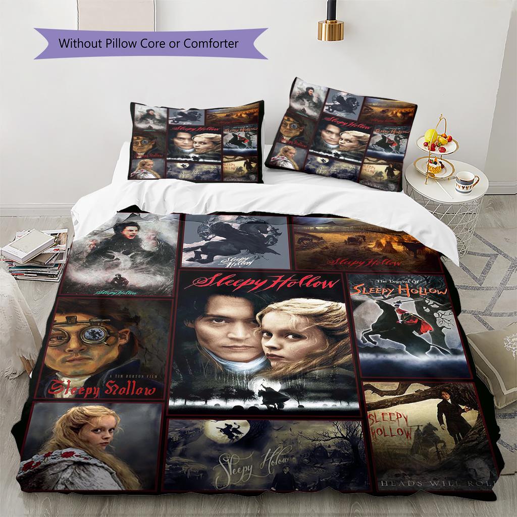 Movie Puzzle Pattern Bedding Quilt Set Quilt Cover Pillowcase Home Decoration Gift (1 * duvet cover + 2 * pillowcase, without core)