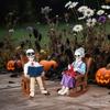 Yousheng 2 Pcs Halloween Rocking Chair Skeleton Elderly Statues Small Reading Knitting Skeleton Figurine Resin Craft for Courtyard Lawn Porch Decor