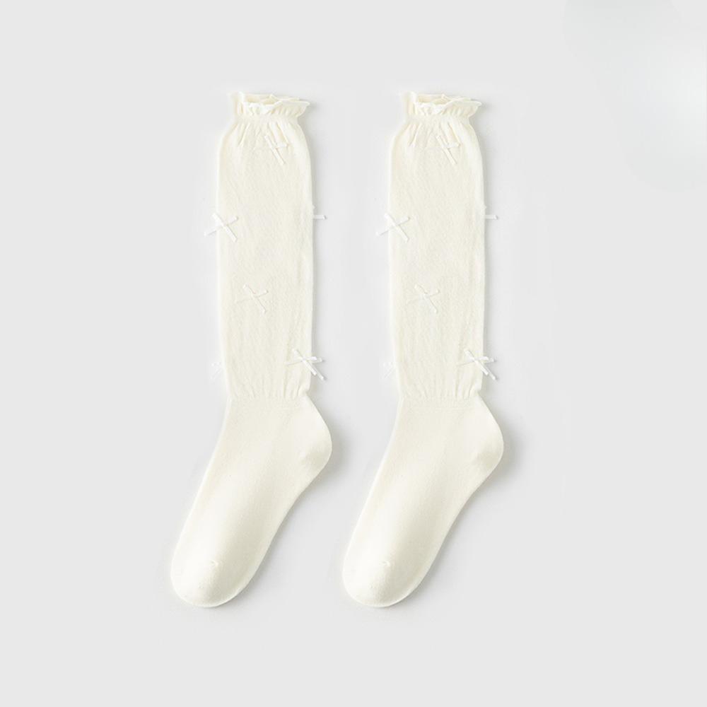 Female Spring and Summer Thin Style Bow Lace Ballet Style Long Tube Pile Cotton Socks