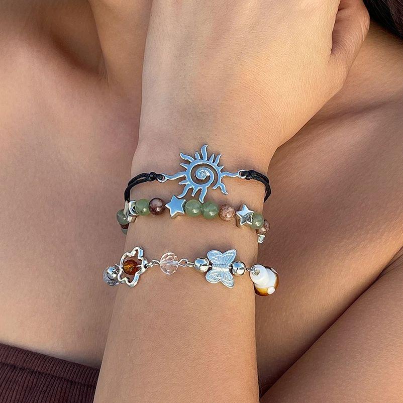 3Pcs Vintage Glass Beads Bracelet Set for Women Bohemian Sun Butterfly Mushroom Flower Charm Bracelet 2026 Trend Female Jewelry