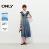 ONLY Women's Ruffle V-Neck Mid-Length Denim Dress