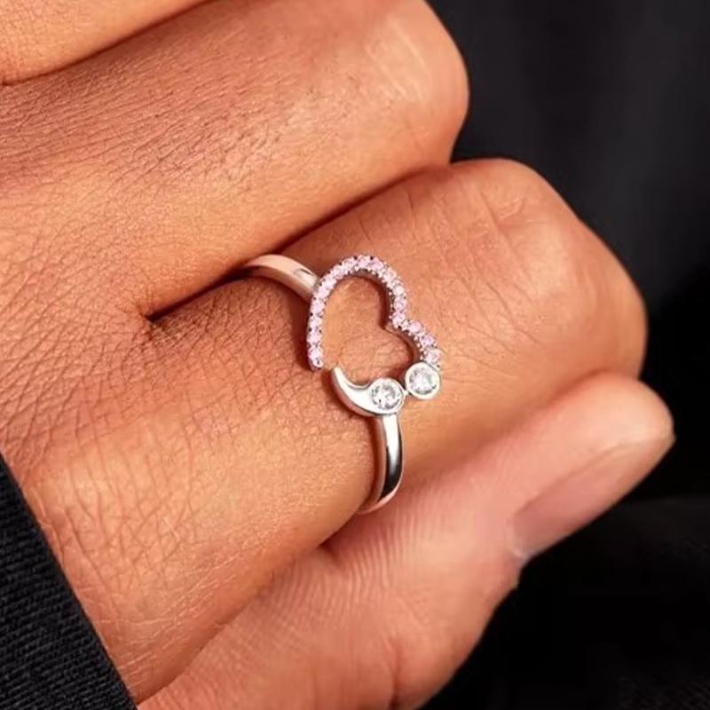 Huitan Romantic Heart Shaped Rings Exquisite Pink Cubic Zirconia Finger Accessories for Party Promise Wedding  for Women 6