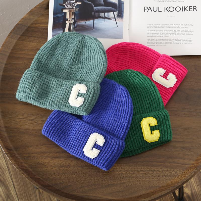 Autumn and Winter Letter Embroidery Big C Student Couple Knitted Hat Outdoor Warm and Cold Wool Hat