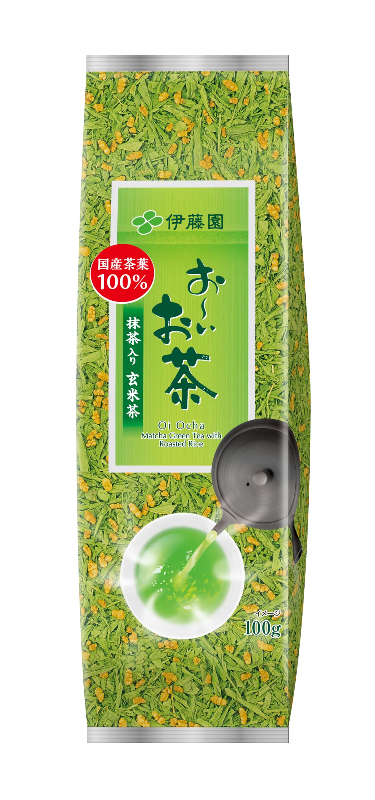 Itoen Oi Ocha Genmaicha Rice made with domestically produced tea Matcha-infused (Brown Tea) 100g, 100% leaves.