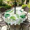 Outdoor Round Tablecloth With Umbrella Hole Waterproof Oil Resistant Floral Leaf Patio Garden Deck