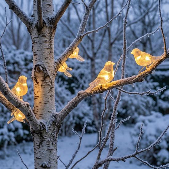 Solar Bird String Lights, Outdoor Waterproof Garden Light, Warm Glow LED Light for Patio Balcony Lawn Decor