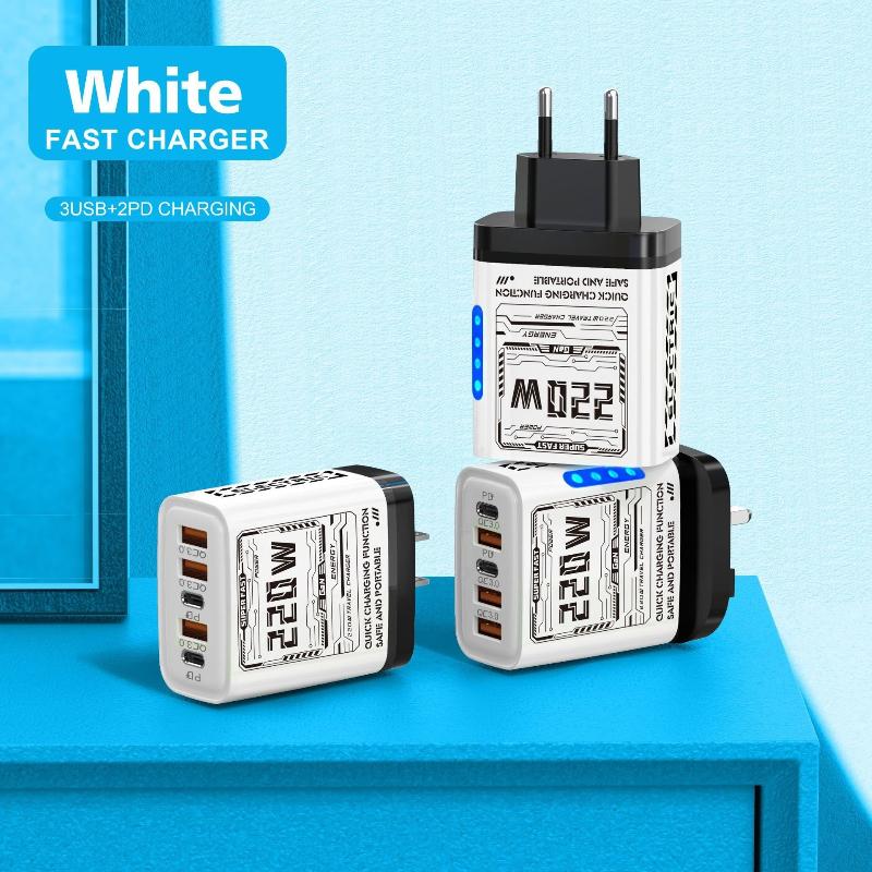 220W 5 Ports Fast Charger Type C Quick Charge Usb Wall Charger Adapter For Xiaomi Redmi Iphone Samsung Mobile Phone Charger