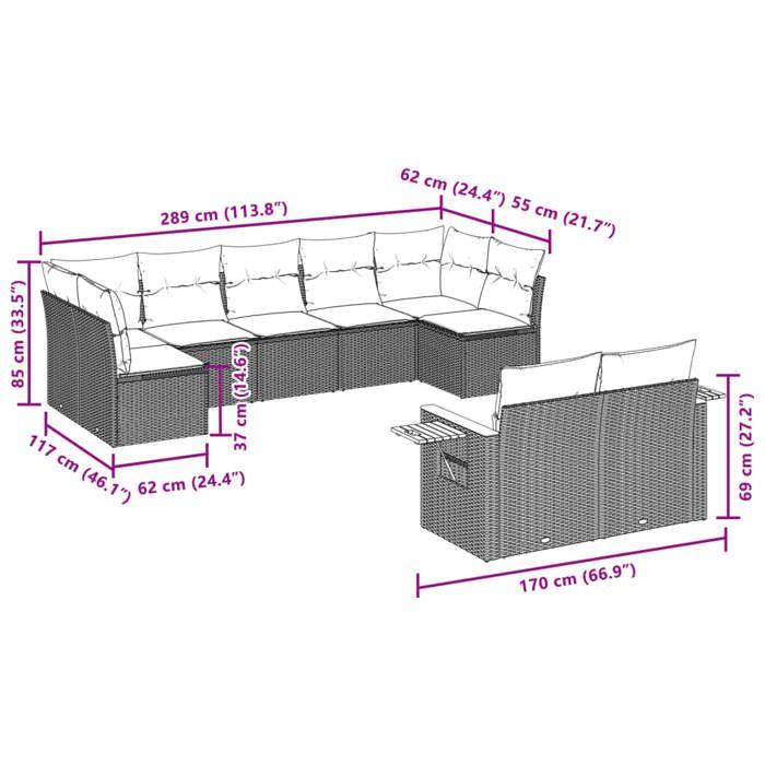 VidaXL Salon de Jardin avec Coussins 9 pcs, Canapés de Patio, Ensemble de Meubles, Mobilier de Terrasse Exterieur, Gris 3227132