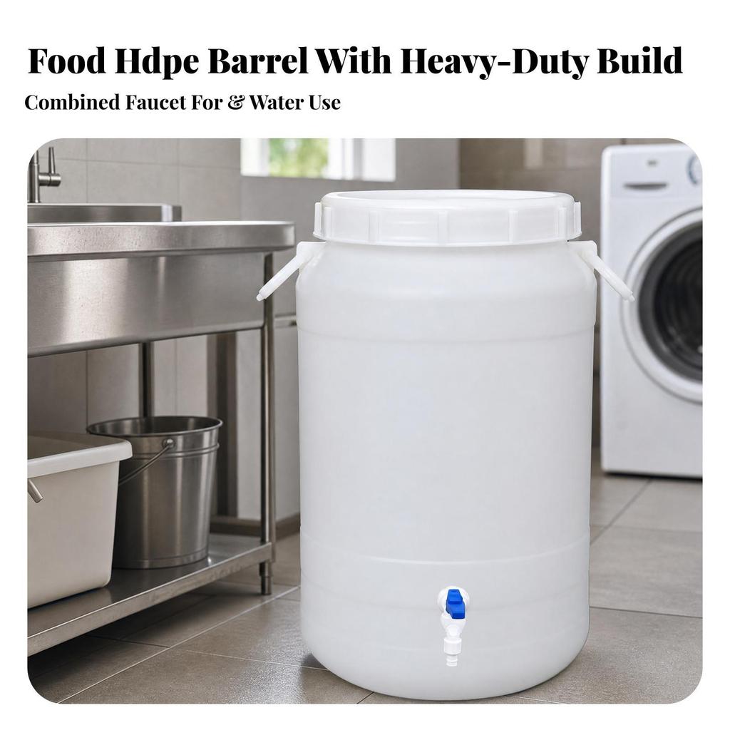 HDPE-Fass mit Hahn | easycarry-Griffdesign, Weit zugängliche obere Öffnung, Lebensmittelgeeignete Lagerung