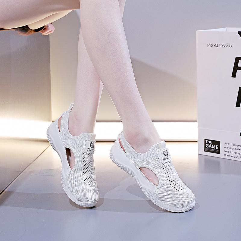 2025 Girls' Summer Korean Style Flyknit Hollow-Out Casual White Shoes K1506