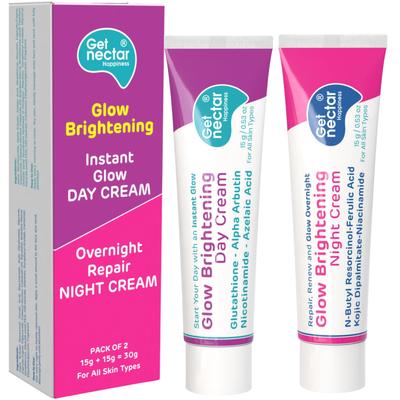 Get Nectar Happiness Glow Brightening Day & Night Cream Duo with Glutathione, Alpha Arbutin, Niacinamide, Kojic Acid & Ferulic Acid for Dark Spots,