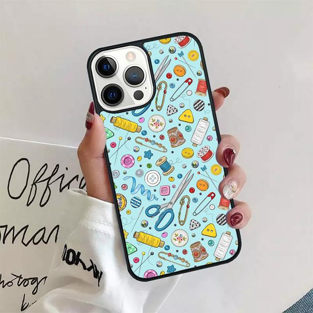 Sewing Scissors Buttons Phone Case Cover For iPhone 17 Air 15 16 14 13 12 Pro Max 11 Pro Max Plus Coque Shell