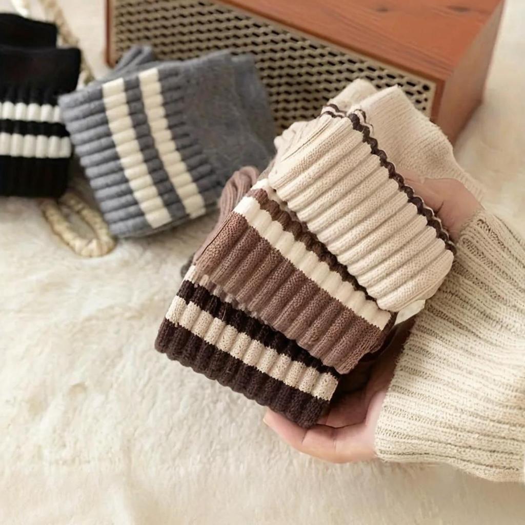 Women's Retro College Style Two-Stripe Mid-Calf Cotton Socks - Autumn/Winter Versatile Slimming Trend