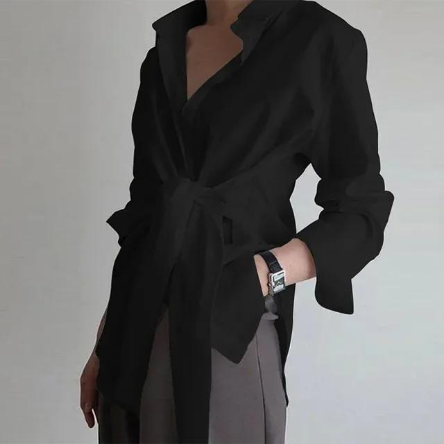 Women Shirt Blouse Button White Blouses Female Ruched Black Loose Shirts For Women Cotton Office Blouses