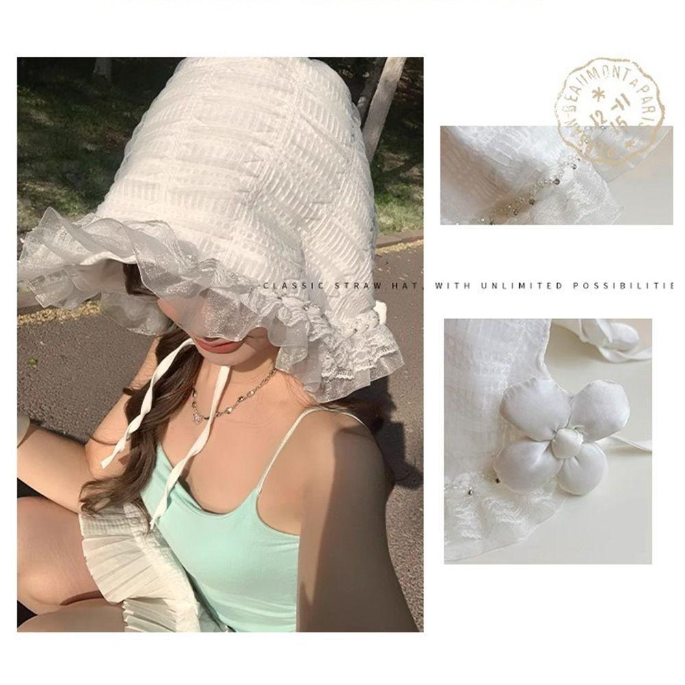 White Lace Bucket Hat Lolita Visor Basin Cap Ins Fisherman Hat Girls