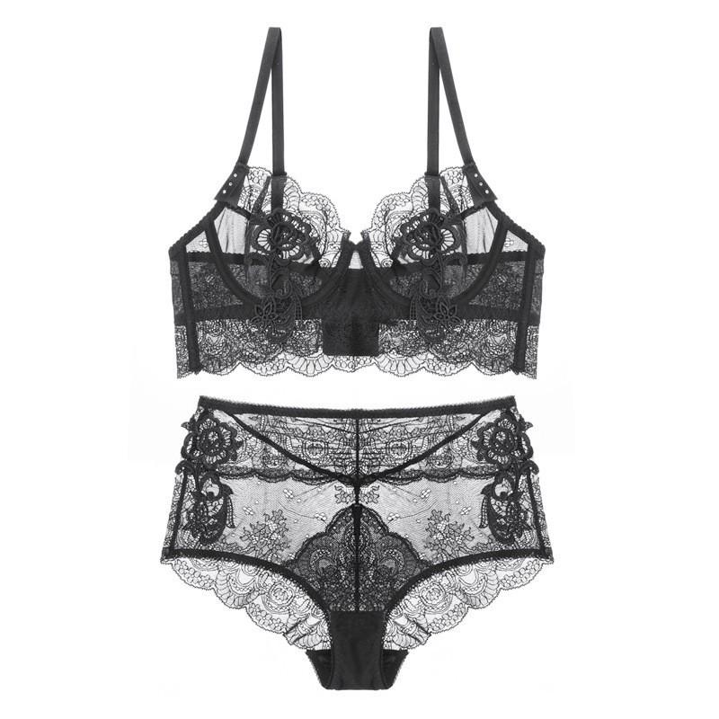 European and American Sexy Ultra-Thin Lace Bra Set: French-Style, See-Through, Anti-Sagging, Plus Size.