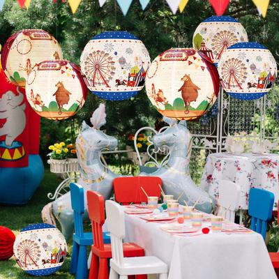 Paper Lanterns Circus Pattern Round Paper Lantern Carnival Circus Party Hanging Decoration for Birthday Baby Shower Weddings Decor