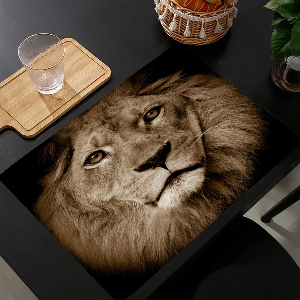 Tier-Serie Tiger Löwe Pferd Druck Leinen Esstischuntersetzer Küchen-Platzset 30x45cm Untersetzer Schalen-Tassen-Matte