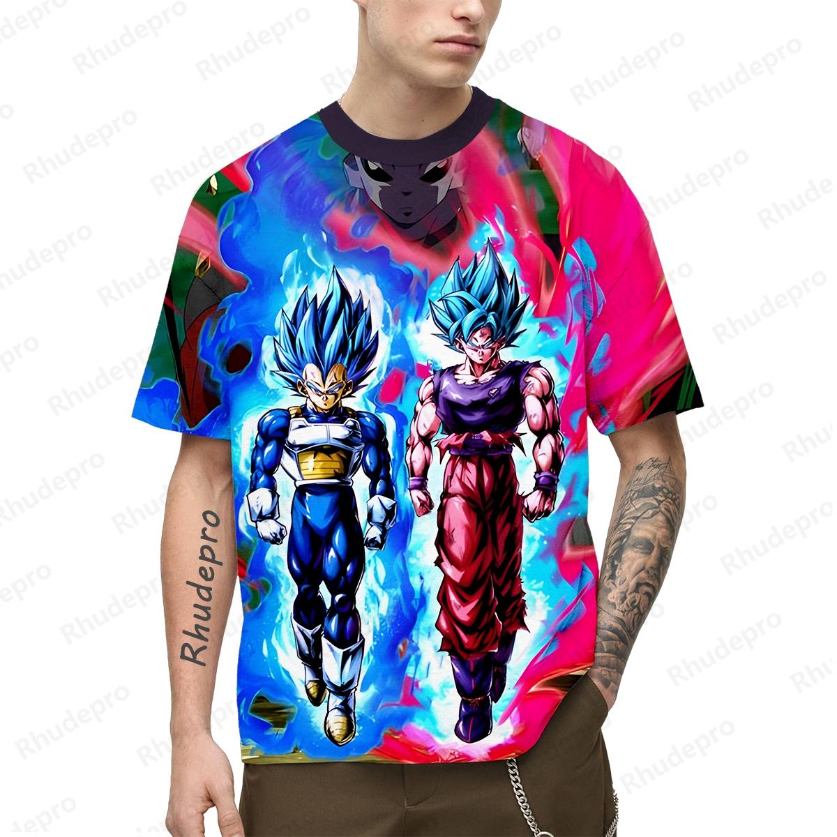 

Лето Новинка 2024 года Горячие мужские футболки с японским аниме Гоку по всему телу с 3D-принтом для косплея, детские уличные футболки унисекс большого размера 2XL