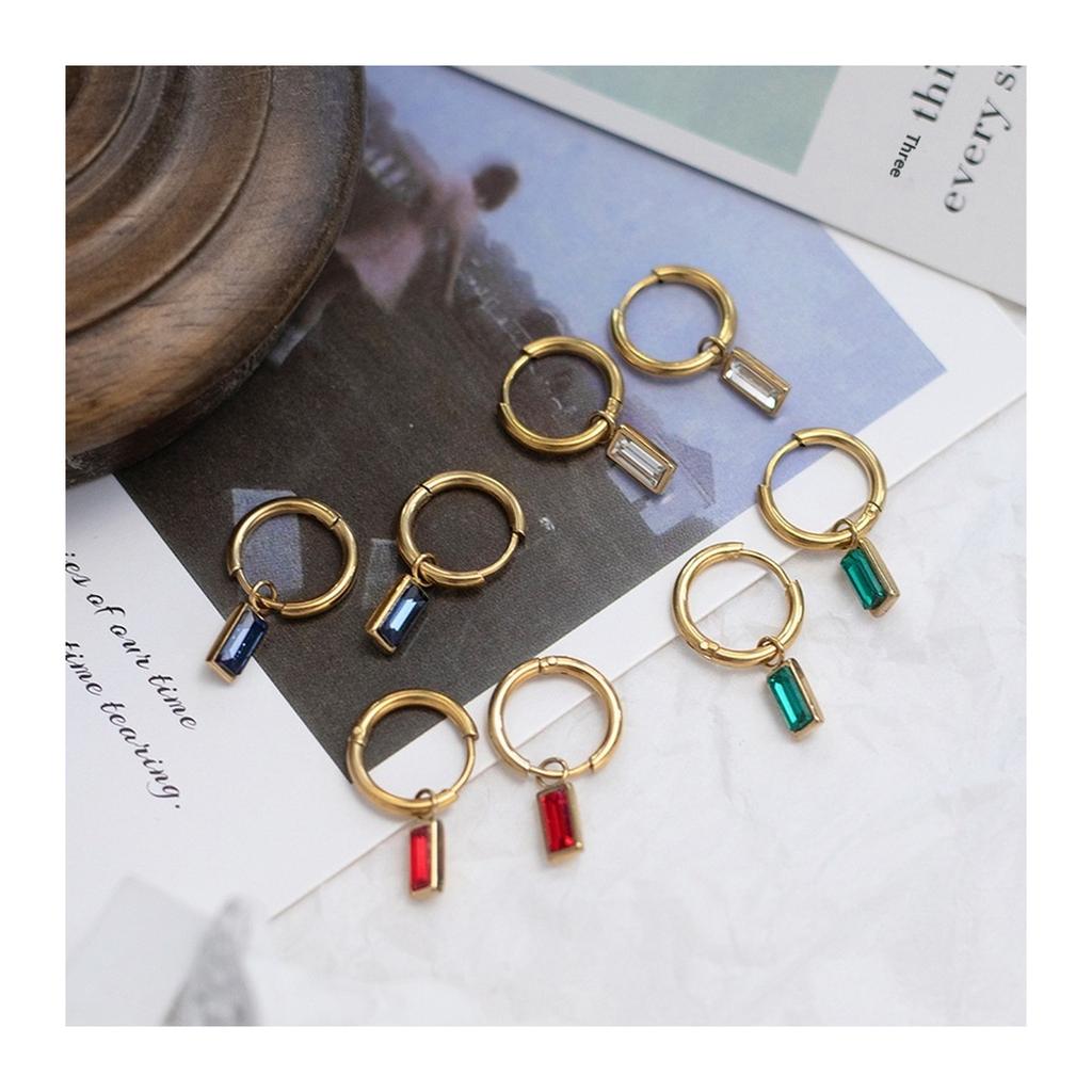 Emerald Green Cubic Zirconia Earrings for Women Stainless Steel Geometric Vintage Drop Earrings Jewelry Gift
