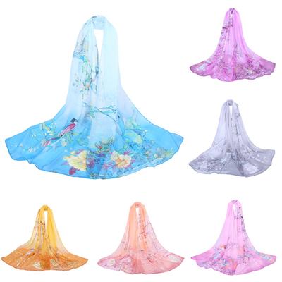 Lenço de Pescoço de Chiffon Fino Macio com Estampa Floral da Moda Mulheres Viagem Praia Xale