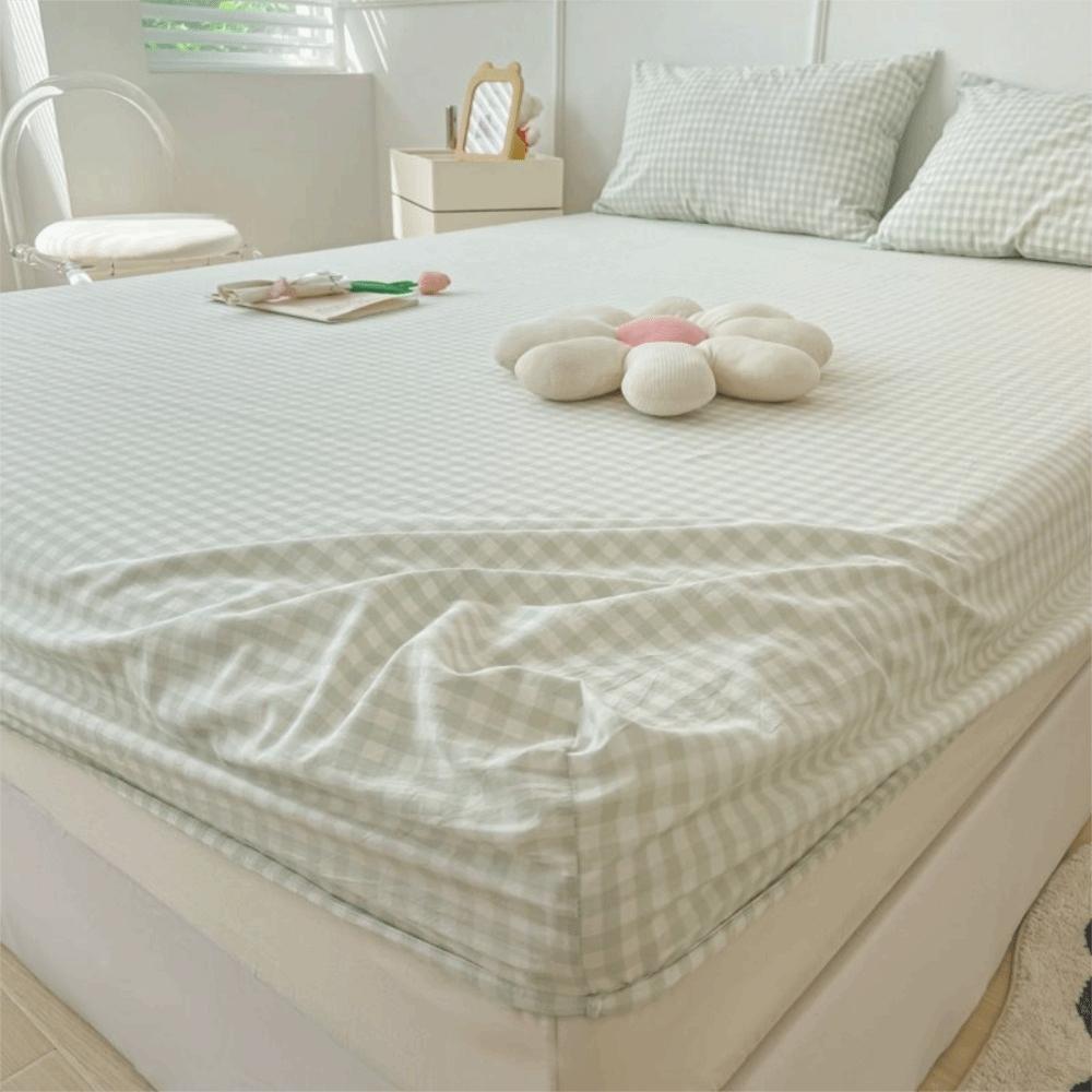 Practical All Inclusive Single Plaid Mattress Cover Non Slip Skin-friendly Bed Sheet Rustic Style Elastic Band Bed Cover Bedroom
