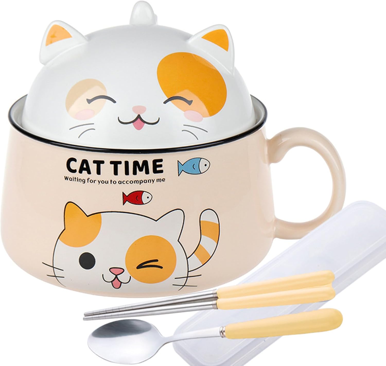 

Ramen Bowl with Handle and Lid - Ceramic Instant Noodle Bowl for Soup, Salad, Cereal (Blue)