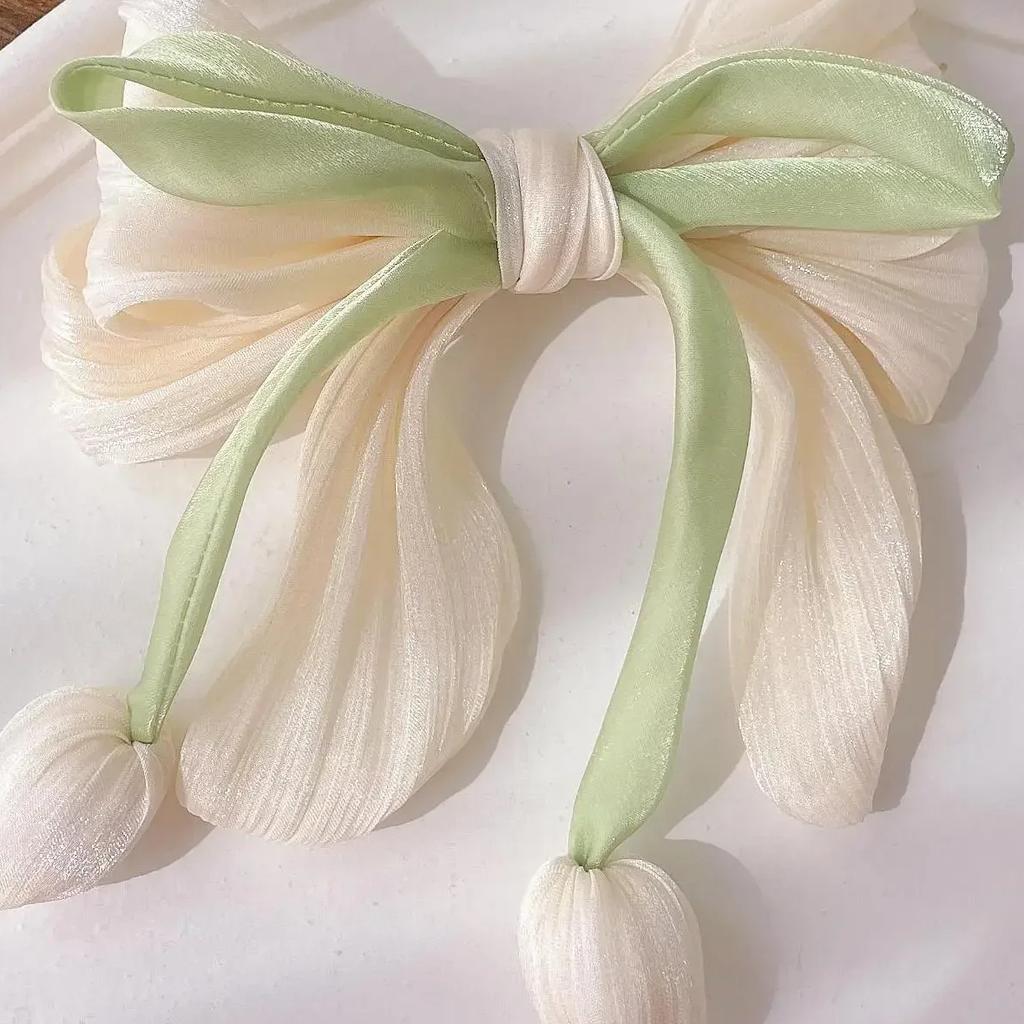 Barrettes à cheveux élégantes en forme de tulipe pour femmes Pinces à cheveux à nœud en tissu faites main Accessoires pour cheveux coréens