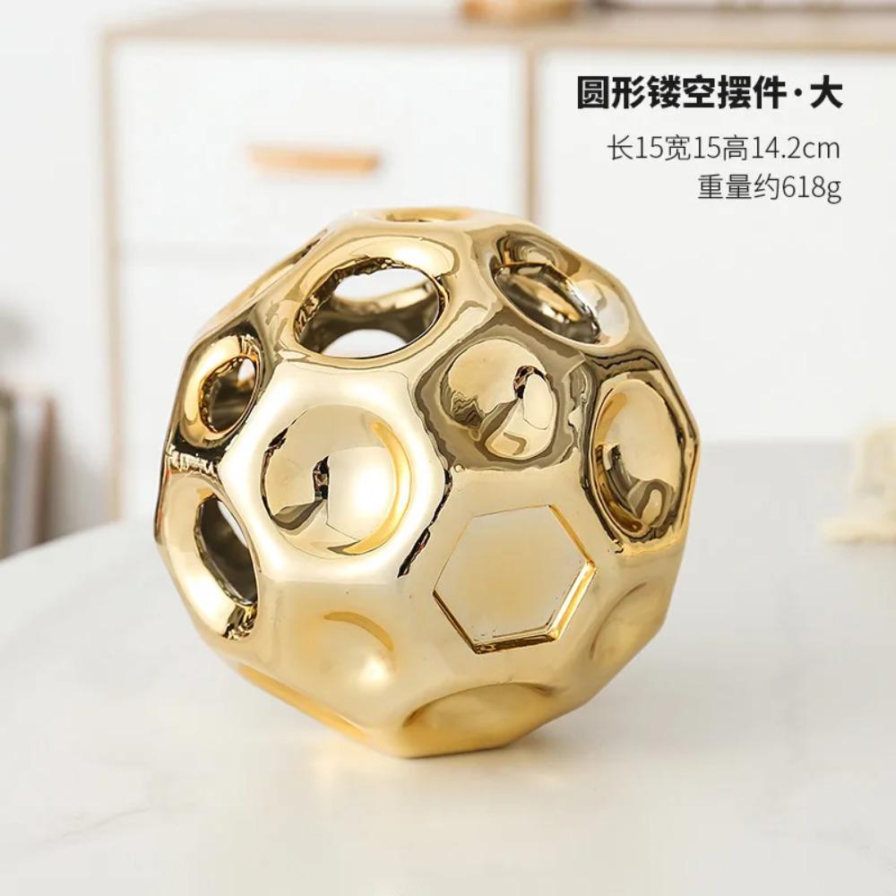 Ceramic Crafts Hollow Balls Golden Geometric Faceted Balls Abstract Sculpture Sphere Decorative Figurines Home Decoration
