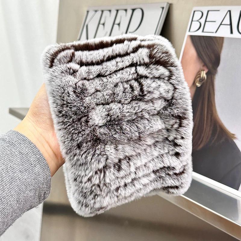 Korean Version of Cute Real Rex Rabbit Hair Neck Cover Winter Elastic Mesh Scarf Headband Versatile Plush Headgear Warm Scarf Women