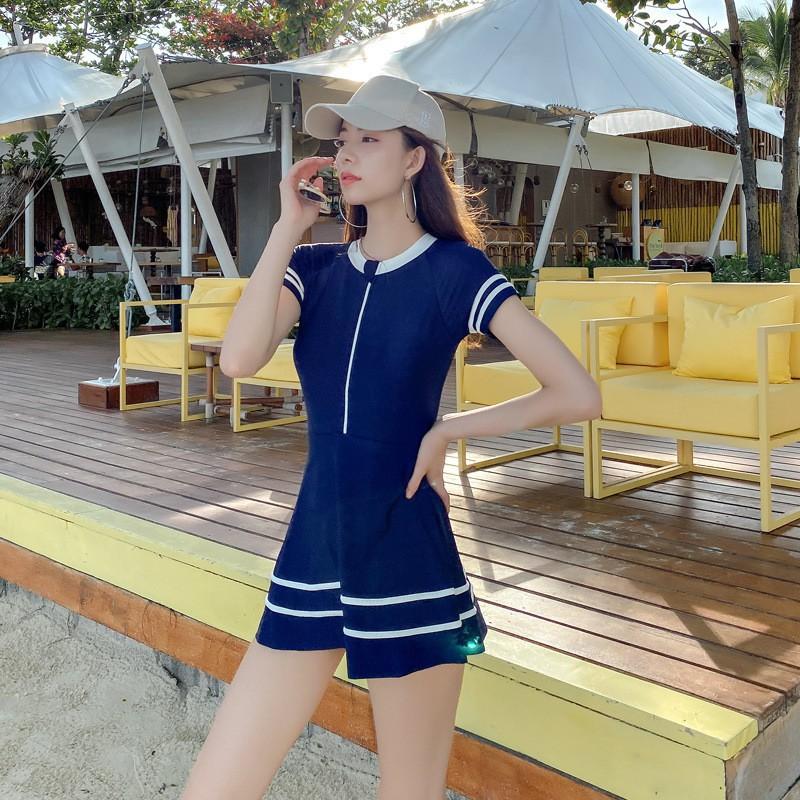 

s Seaside Swimsuit Female One-piece Slimming Covering Abdomen Ins Internet Celebrity Fashion Fairy Fan Bikini M темно-синий