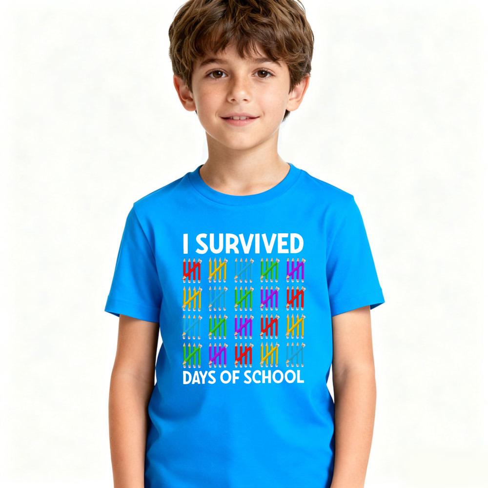 Pencil Tally Marks 100 Days Graphic Tee Funny Creative Design Kids Boys T-shirt Student School Casual Daily Life Polyester Shirt