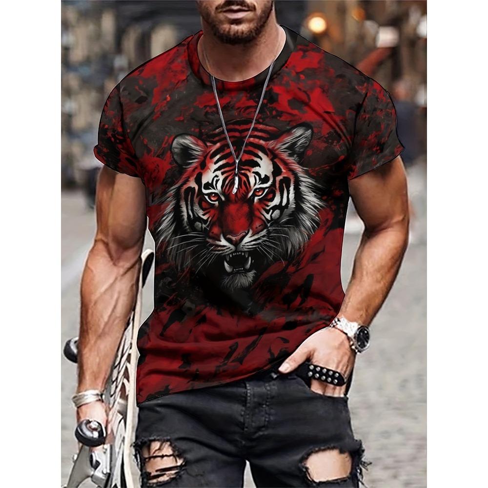 Summer urban fashion men's top outdoor sports street men's short sleeved daily casual men's T-shirt 3D lion print