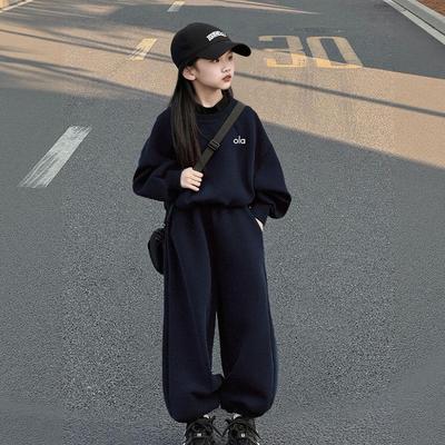 Girls' Trendy Autumn & Winter Two-Piece Set: Sweatshirt & Long Pants Fashionable Casual Long Sleeve Outfit