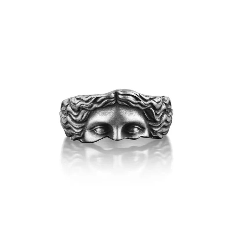 Vintage Metall Venus Halbmaske Öffnungsring für Herren Kupferfarbe Gravur Verstellbarer Ring Damen Mode Party Schmuck Zubehör gray