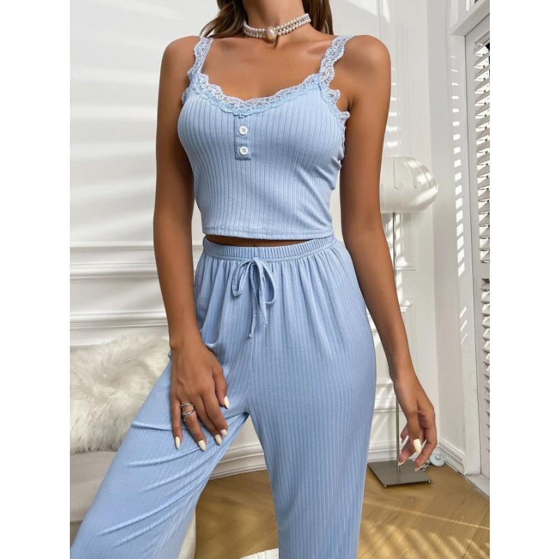VEZFAA Women's Fashion Casual Summer Spring Solid Color Print Sleeveless Suspenders Trousers Pants Suits