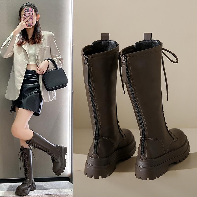 

Новые ботфорты на молнии сзади, длинные сапоги, универсальный дизайн, тонкие, на шнуровке, на платформе, женская обувь в стиле ins 40 хаки