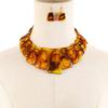 Vintage Ethnic Resin Necklace Earring Set Women Geometric Amber Turquoise Black White Boho Statement Jewelry