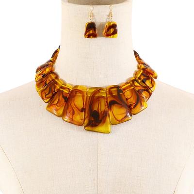 Vintage Etniczny Żywiczny Naszyjnik Kolczyki Zestaw Kobiety Geometryczny Bursztynowy Turkusowy Czarny Biały Boho Statement Biżuteria