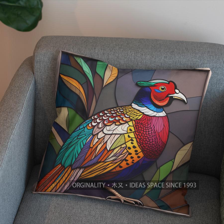 2D Colorful Pheasant Stained Glass Style Pillow Cover Pattern Cushion Cover Suitable For Sofa Bedroom Car Pillow Cover