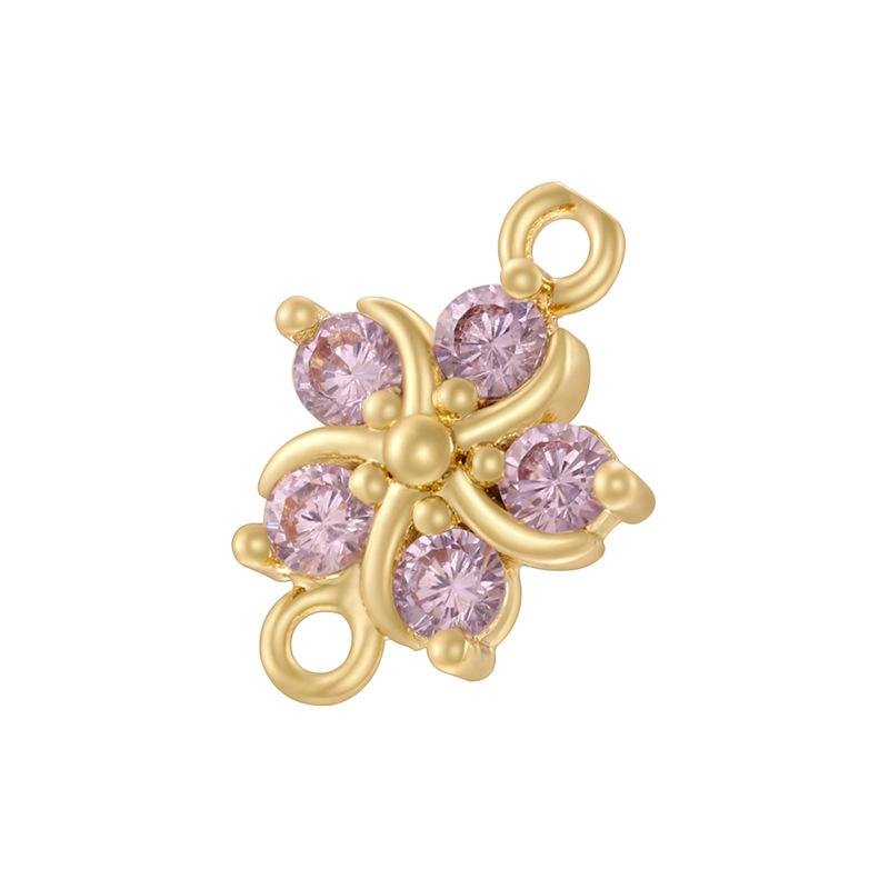 Temperament Light Luxury Copper Inlaid With Colored Diamonds Five-Petal Flower Hand Brand Personalized Diy Bracelet Necklace Flower Petal Connector